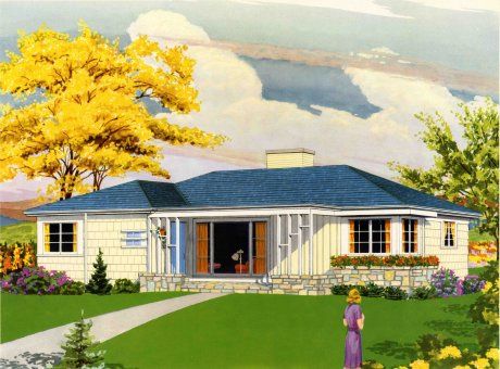 We study vintage home illustrations from the 40s, 50s and 60s -- listing  the architectural and lands… | Ranch house exterior, Ranch house remodel,  Ranch style homes